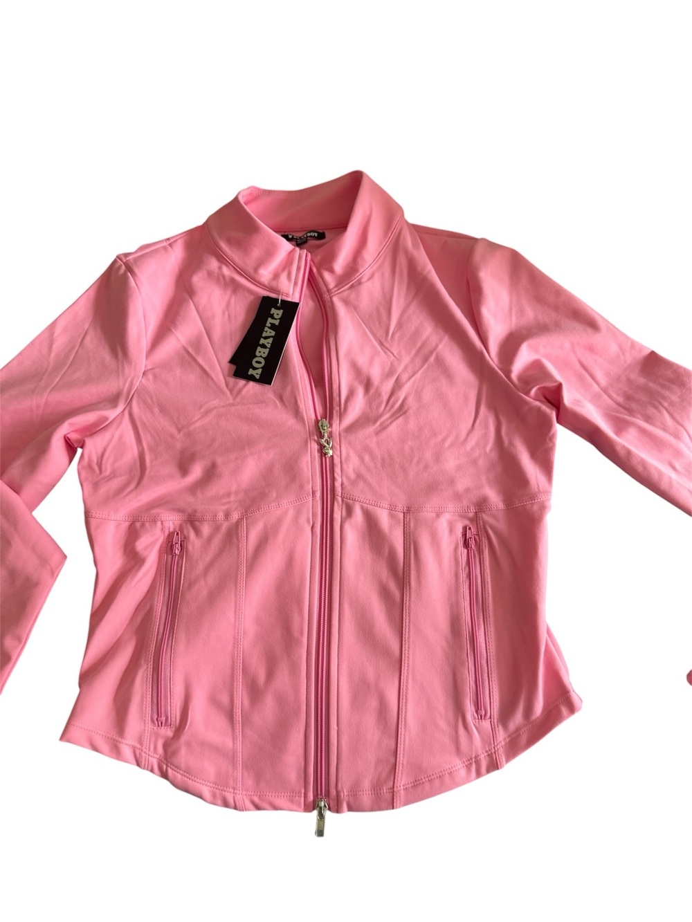 PLAYBOY Women's Bubblegum Pink Zip Front Bomber Jacket